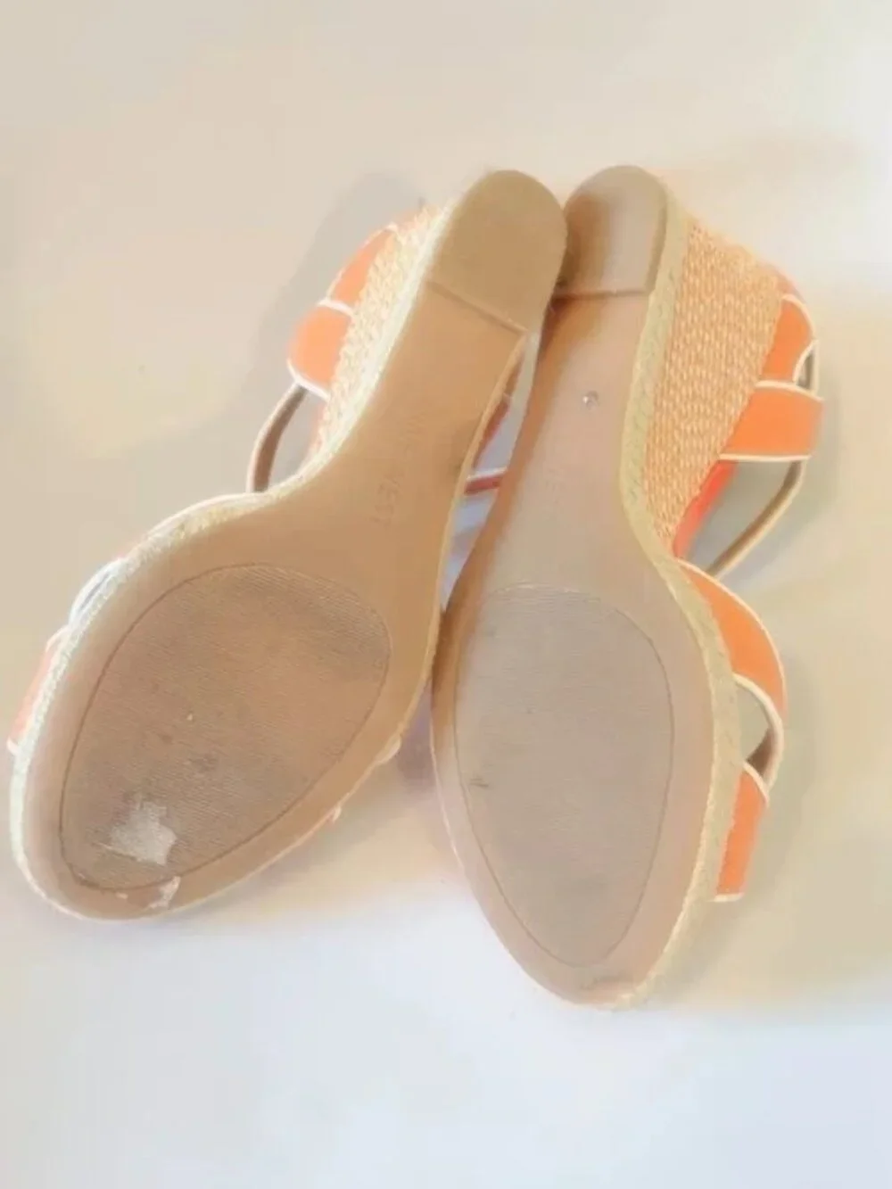 Nine West Jolie Orange White Espadrille Wedge Strappy Sandals